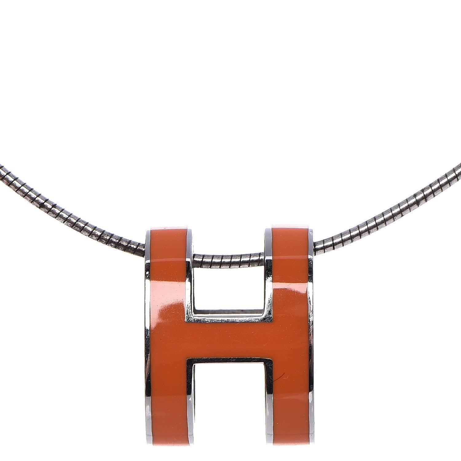 Hermes Lacquered Palladium Pop H Necklace Orange 4 of 7
