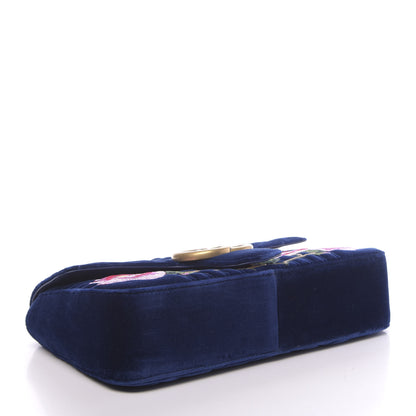 Gucci Velvet Matelasse Modern Embroidered Medium GG Marmont Shoulder Bag Cobalt 4 of 10