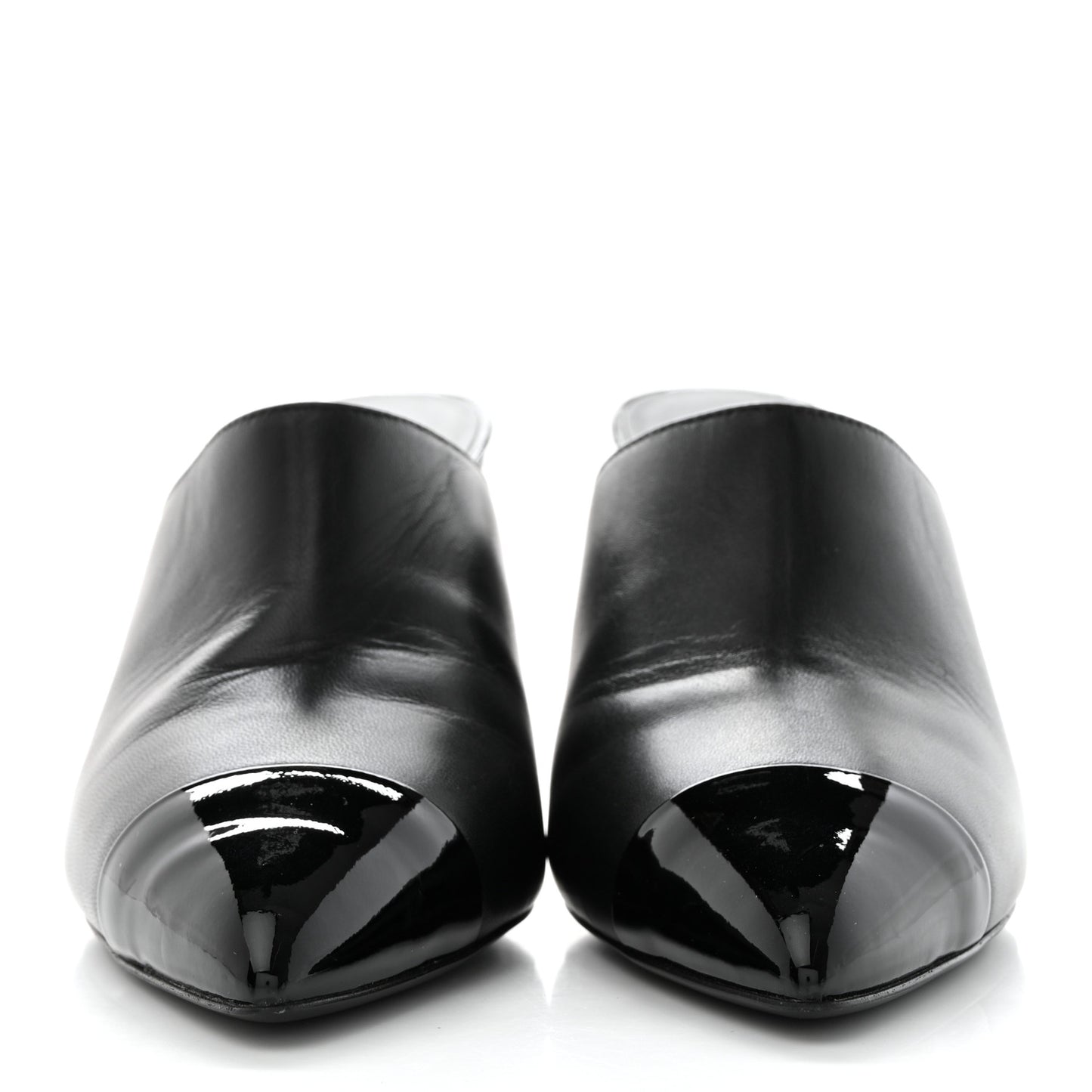 Lambskin Patent Cap Toe Pearl Mules 38.5 Black