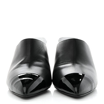 Chanel Lambskin Patent Cap Toe Pearl Mules 38.5 Black 2 of 8