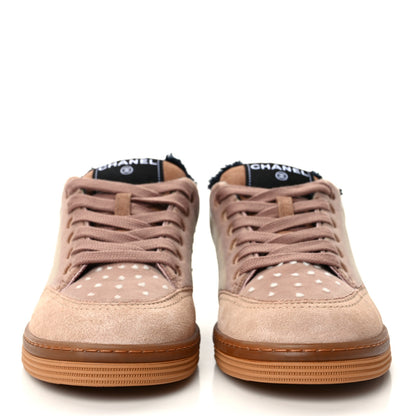 Chanel Fabric Suede Calfskin Logo Sneakers 36 Light Beige 2 of 9