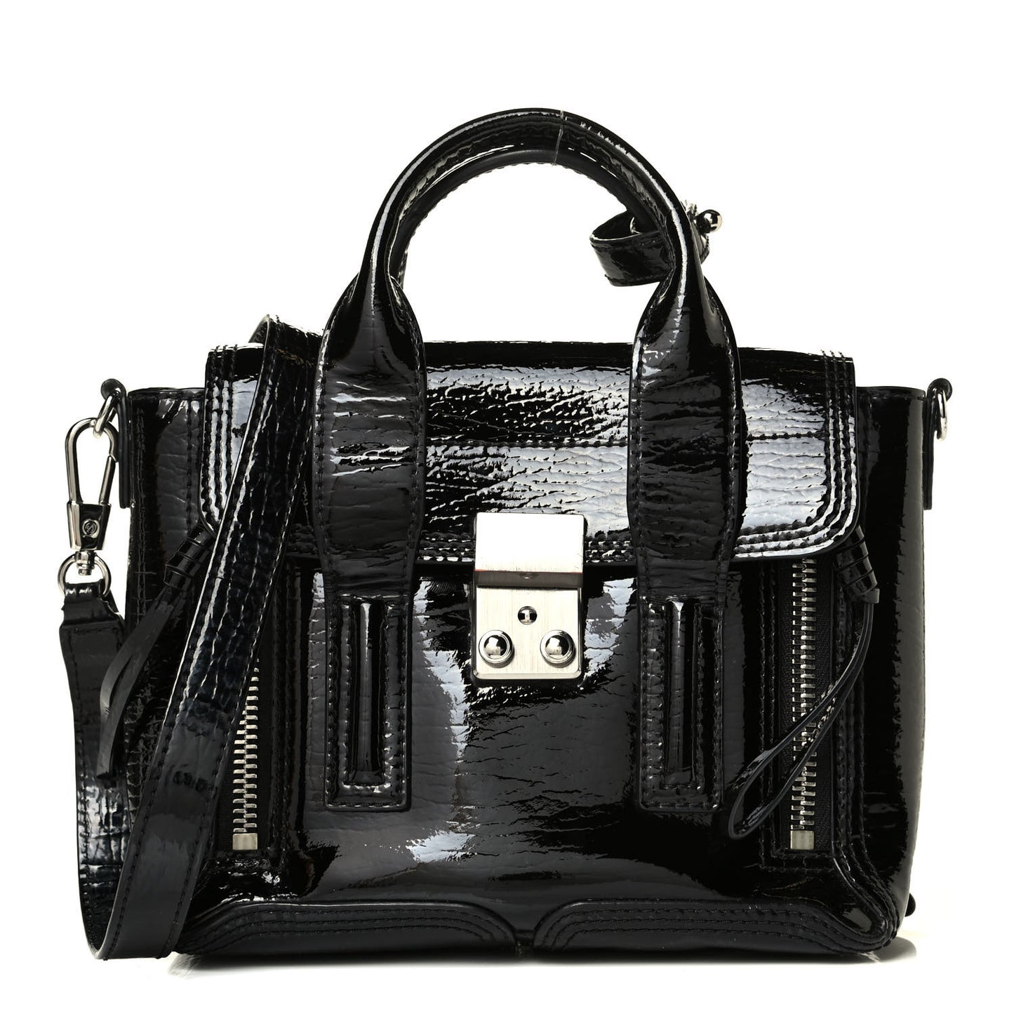 Textured Patent Mini Pashli Satchel Black