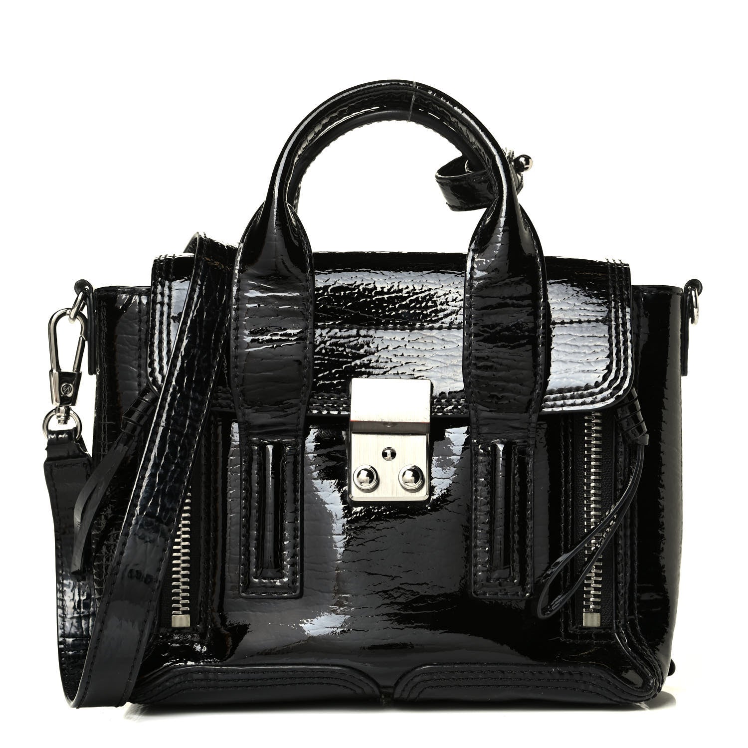 3.1 Phillip Lim Textured Patent Mini Pashli Satchel Black 1 of 7