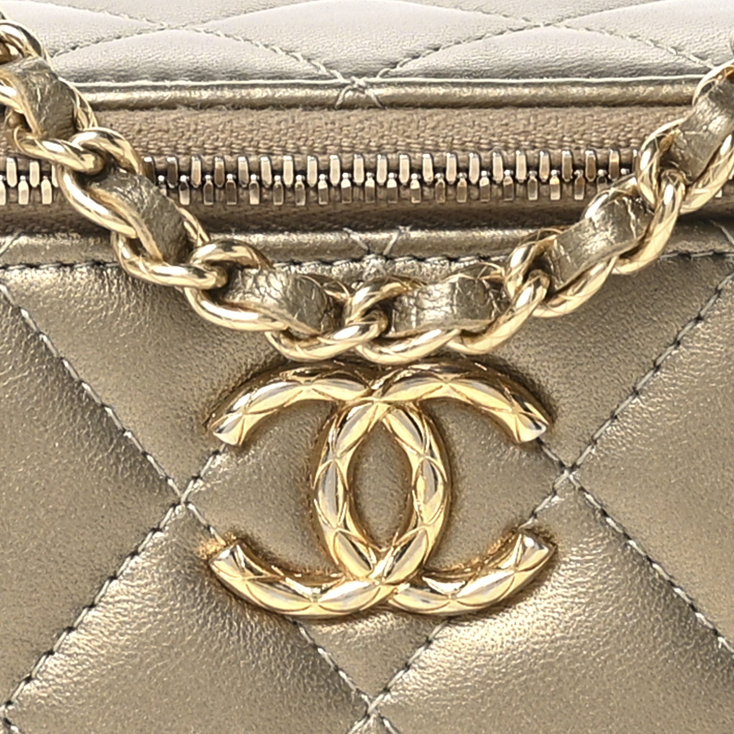Chanel Metallic Lambskin Quilted Small CC Dynasty Vanity Case With Chain Gold 9 of 11