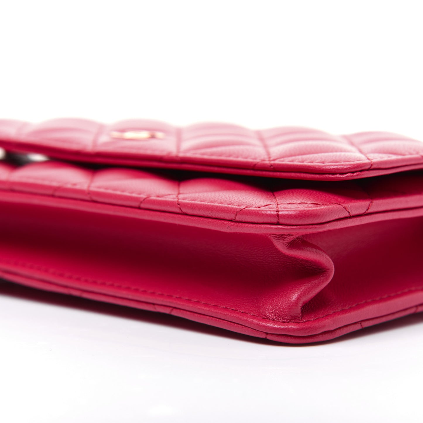 Lambskin Quilted Wallet On Chain WOC Light Red