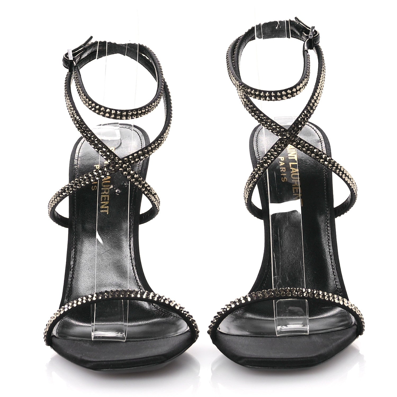 Saint Laurent Satin Crystal Opyum Sandals 37 Black 3 of 9