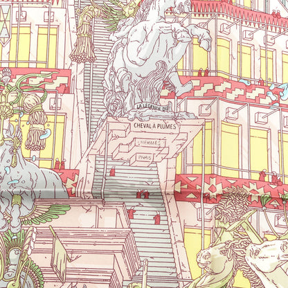 Hermes Silk La Legende Du Cheval A Plumes Scarf 90 Rose Pale Jaune Vif Turquoise 2 of 5