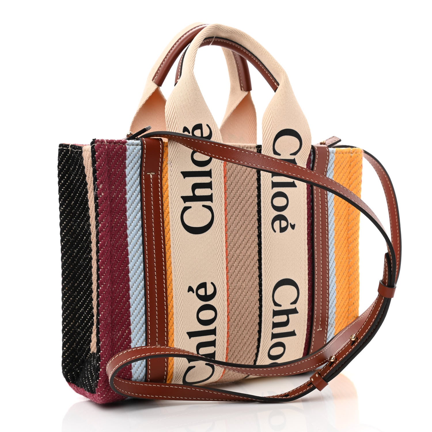 Chloe Cotton Calfskin Small Woody Striped Ribbon Tote Multicolor 3 of 10