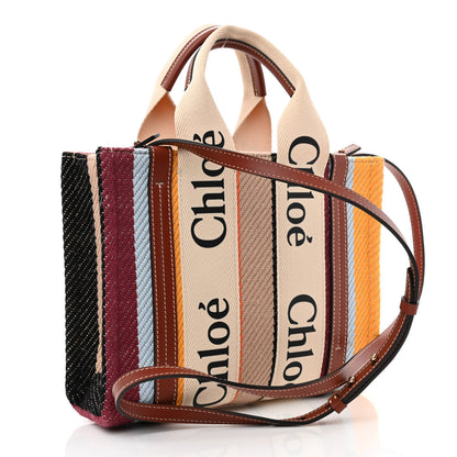 Chloe Cotton Calfskin Small Woody Striped Ribbon Tote Multicolor 3 of 10