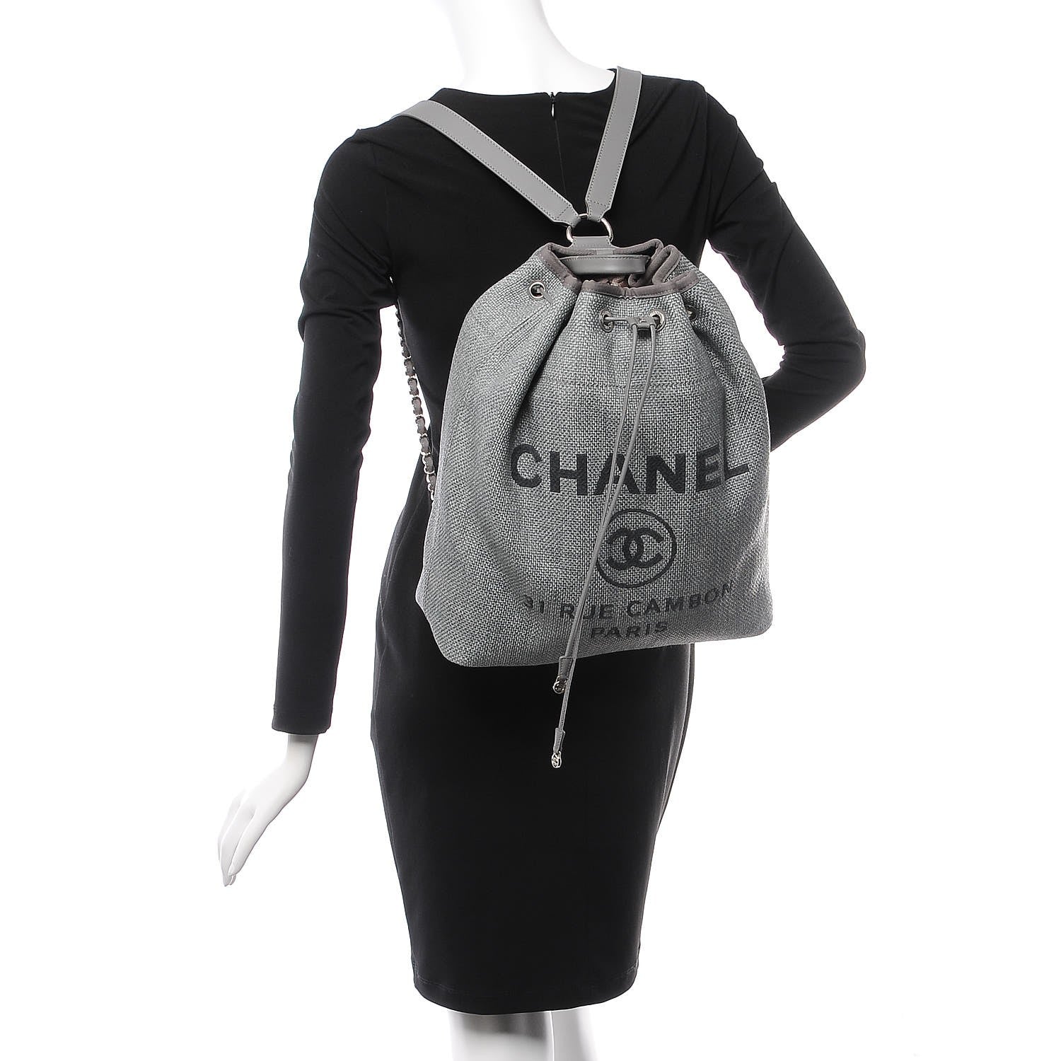Chanel Canvas Large Deauville Backpack Grey 2 of 7