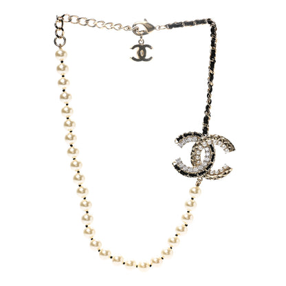 Chanel Pearl Crystal Lambskin CC Necklace Gold Black 3 of 7