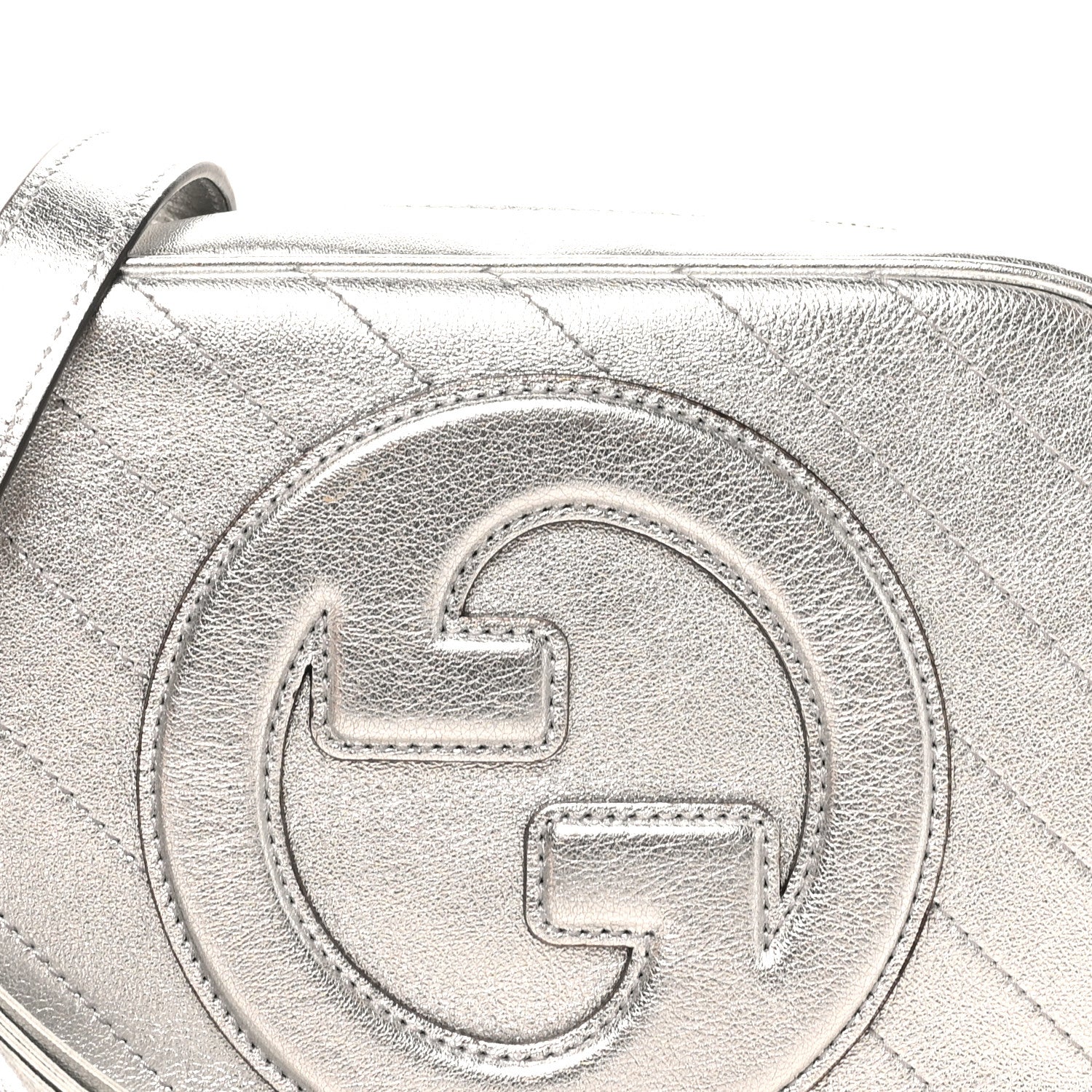 Gucci Metallic Sakai Be Green Calfskin Diagonal Stitched Small Blondie Shoulder Bag Silver 8 of 10