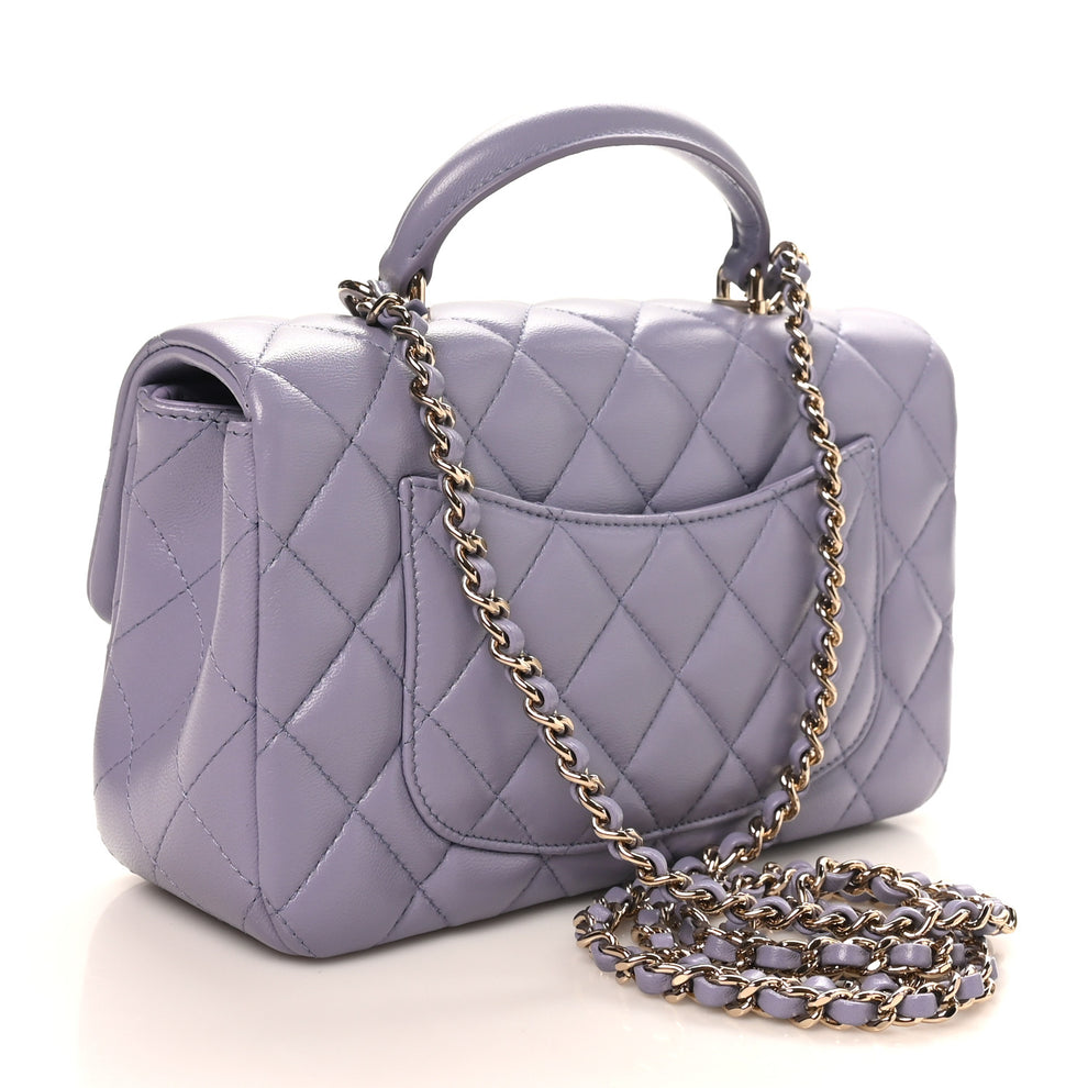 Chanel Lambskin Quilted Mini Top Handle Rectangular Flap Light Purple ...