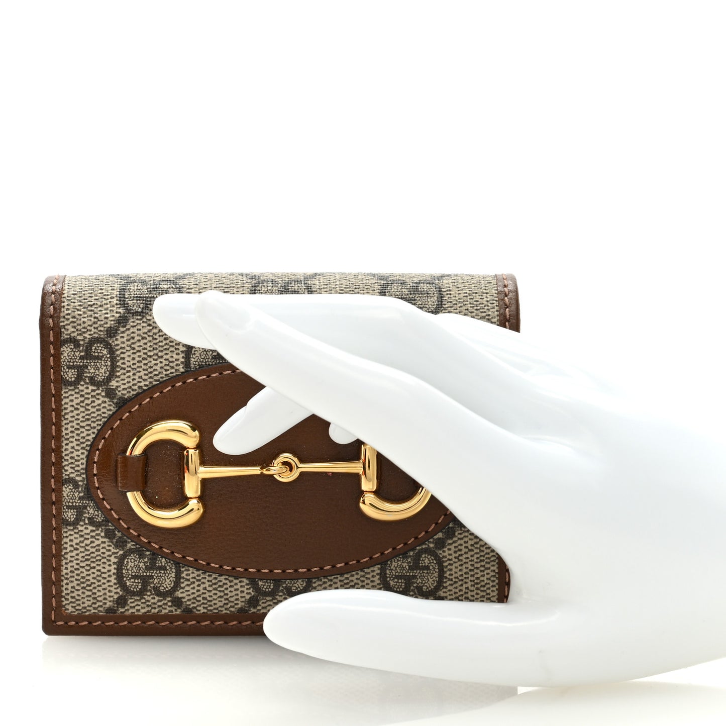GG Supreme Monogram Horsebit 1955 Card Case Wallet Beige Ebony Brown Sugar