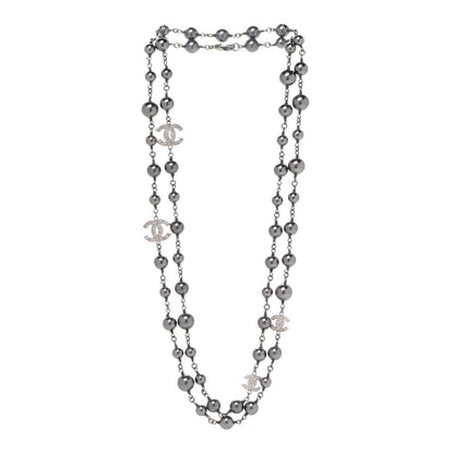 Chanel Crystal Pearl Beaded CC Long Necklace Ruthenium 3 of 6