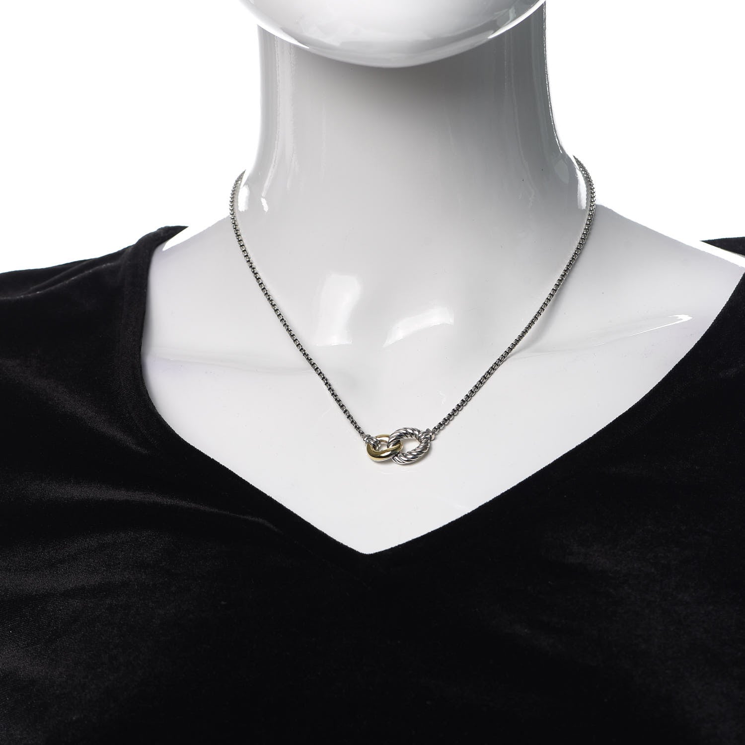 David Yurman Sterling Silver 18K Yellow Gold Belmont Pendant Necklace 2 of 5