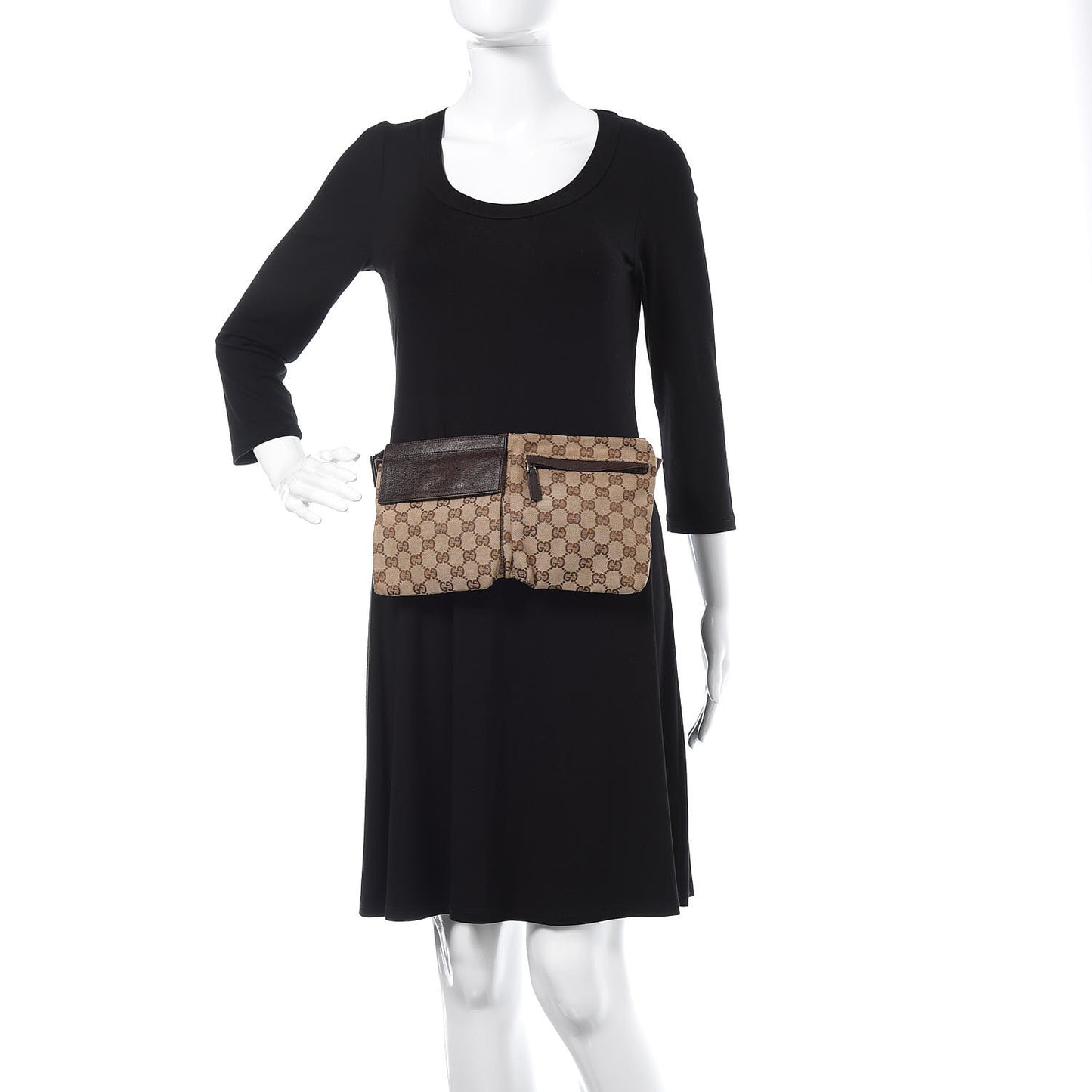 GG Monogram Double Pocket Belt Bag Dark Brown