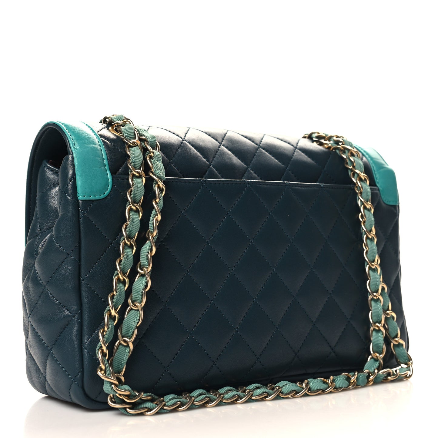 Lambskin Quilted Medium Two Tone Day Flap Navy Turquoise