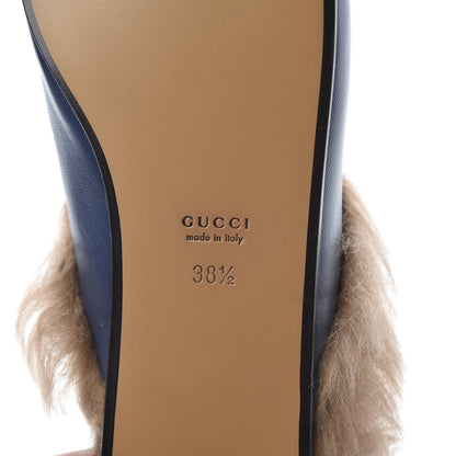 Gucci Malaga Kid Fur Womens Princetown Slippers 38.5 Blue Agata 6 of 8