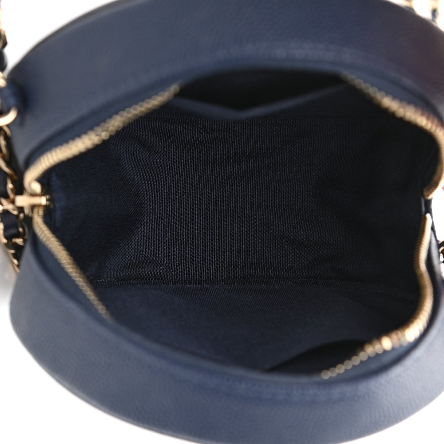 Caviar Quilted Round Filigree Crossbody Navy