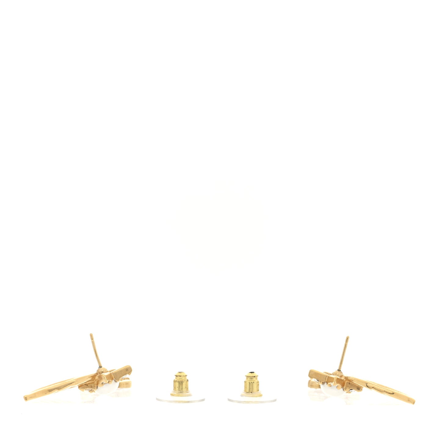 Crystal Pearl CC Wing Star Earrings Gold