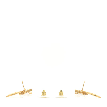 Chanel Crystal Pearl CC Wing Star Earrings Gold 3 of 4