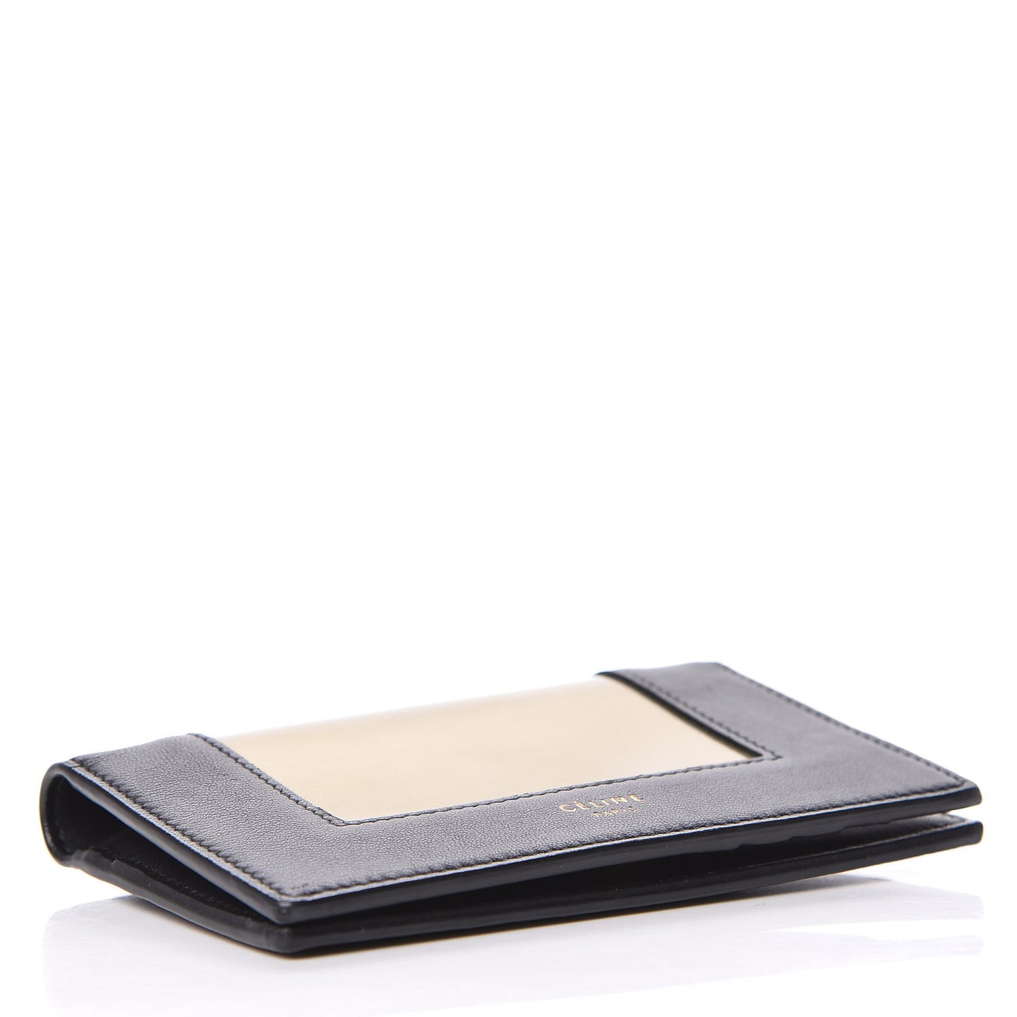Smooth Lambskin Metallic Frame Coin Card Purse Black Gold