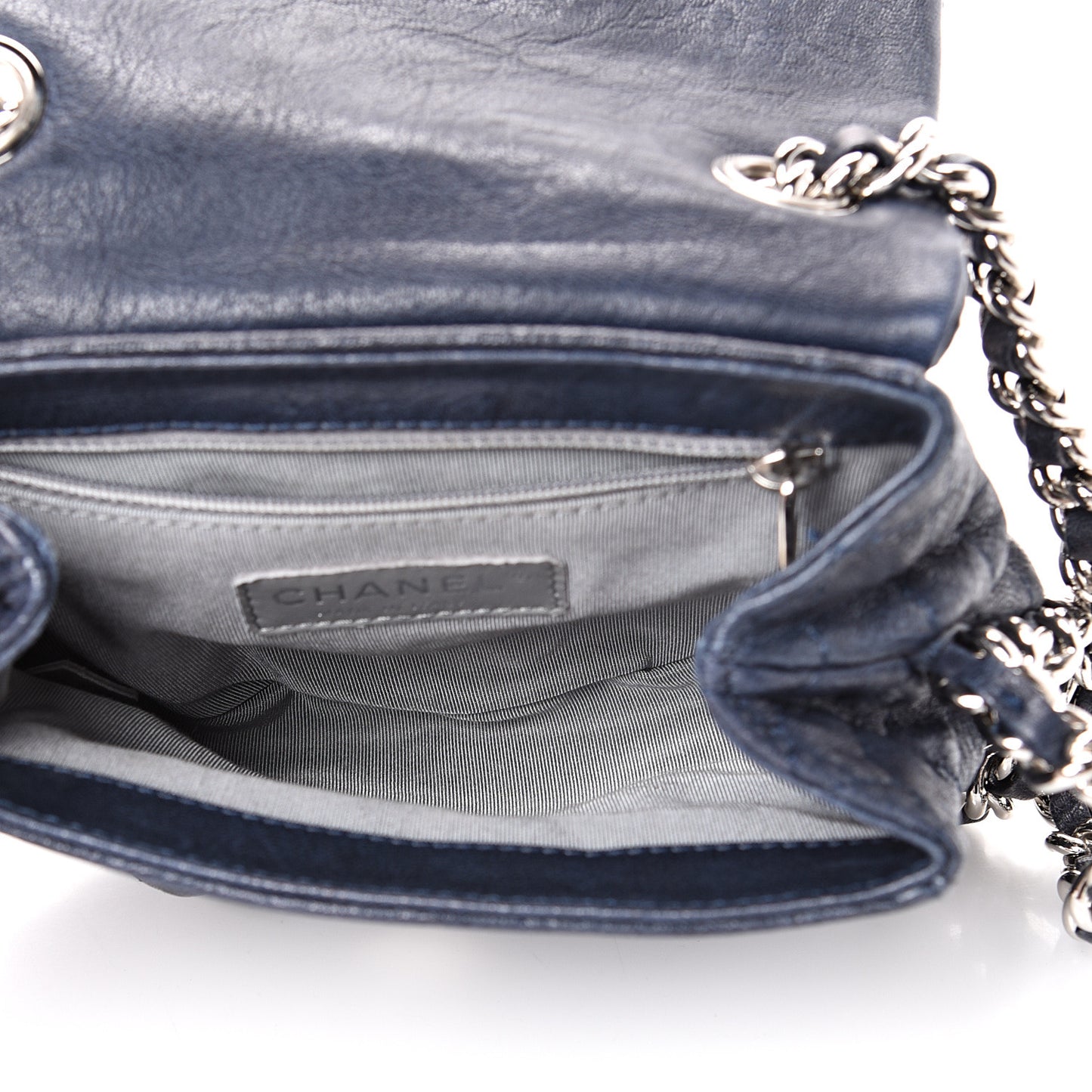 Washed Lambskin Quilted Mini Chain Around Flap Navy Blue