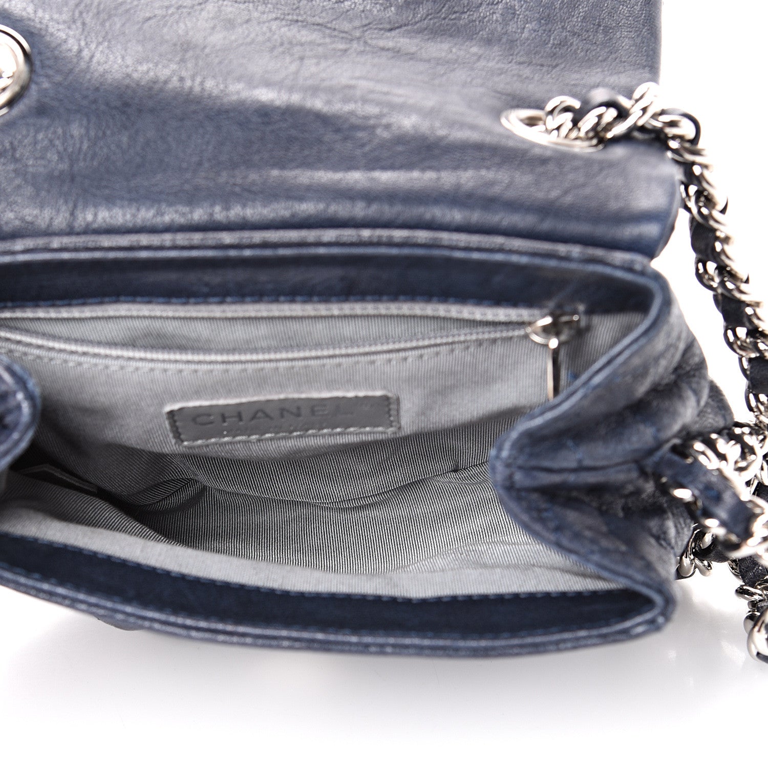 Chanel Washed Lambskin Quilted Mini Chain Around Flap Navy Blue 4 of 11