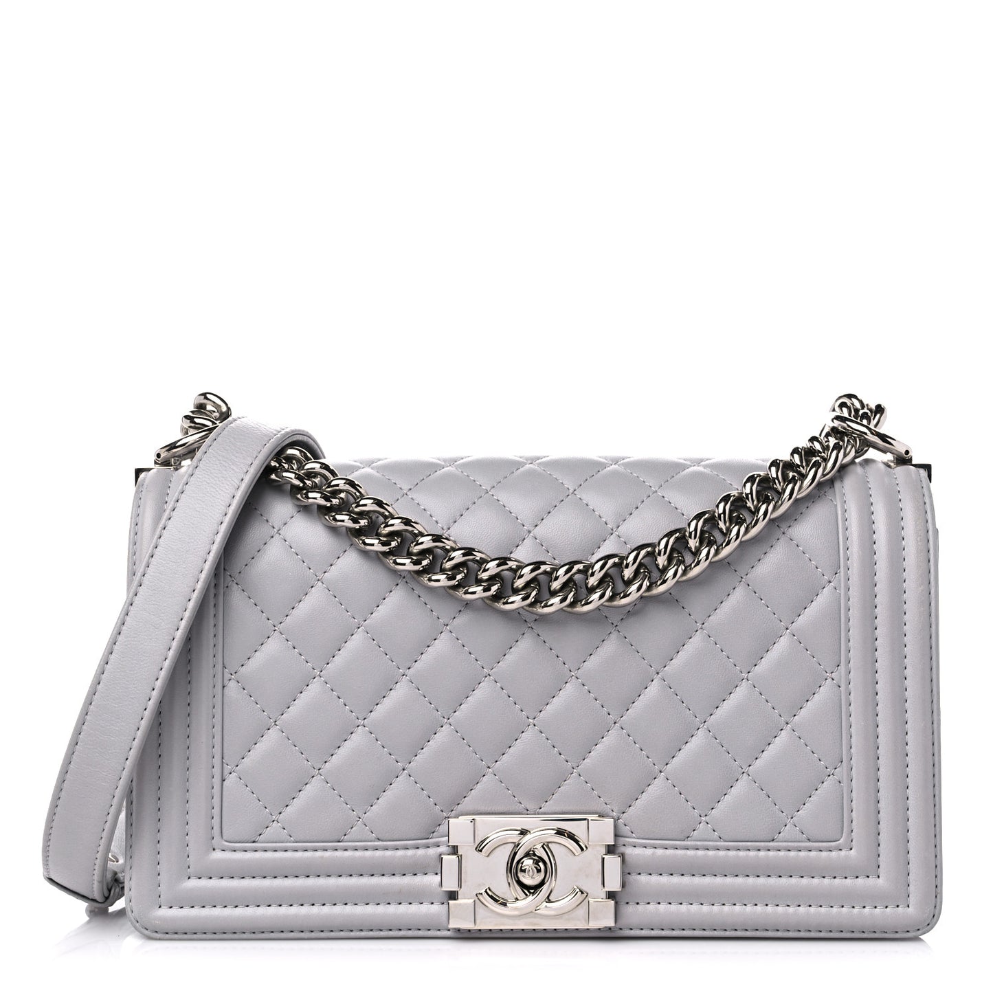 Lambskin Quilted Medium Boy Flap Grey