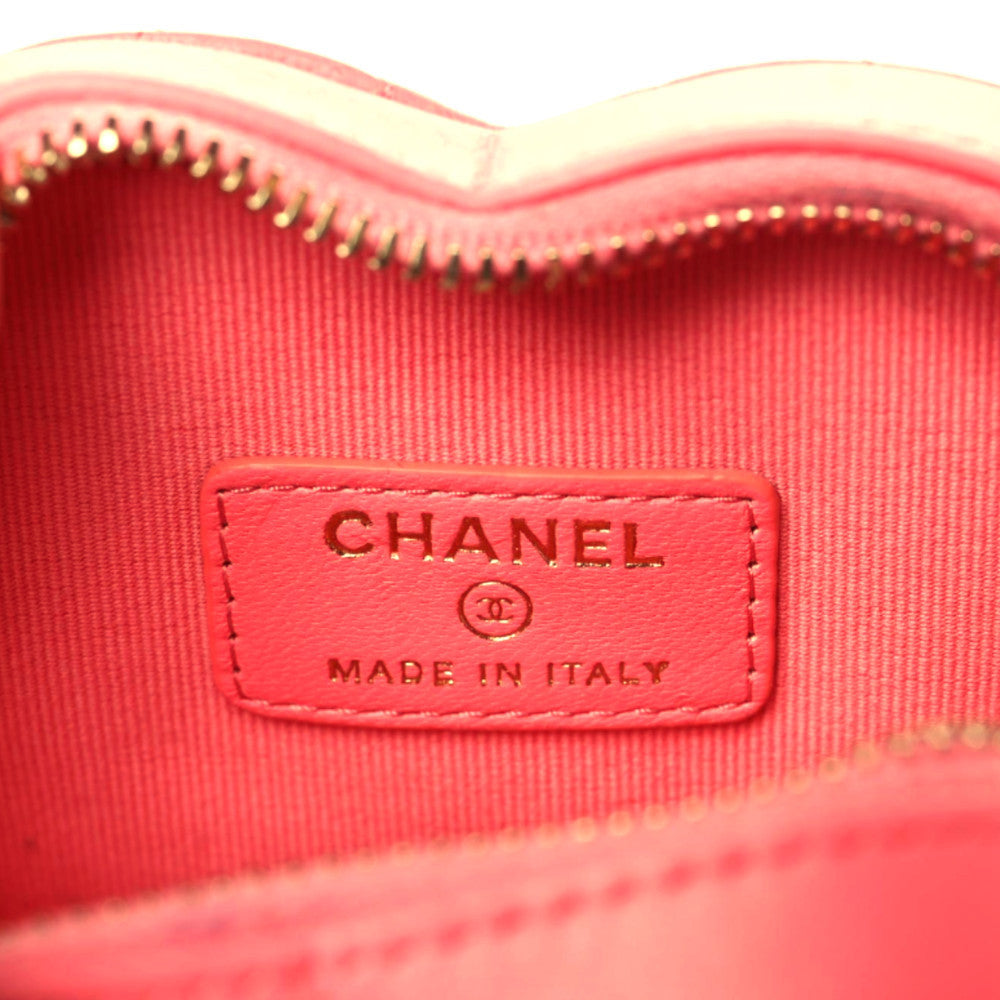 Lambskin Quilted CC In Love Heart Waist Belt Bag With Chain Pink