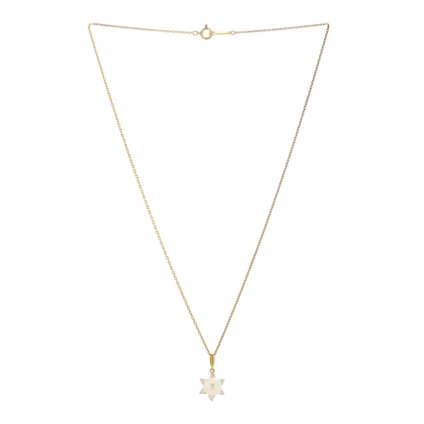 18K Yellow Gold Diamond Akoya Pearl 7-7.5mm Pendant Necklace