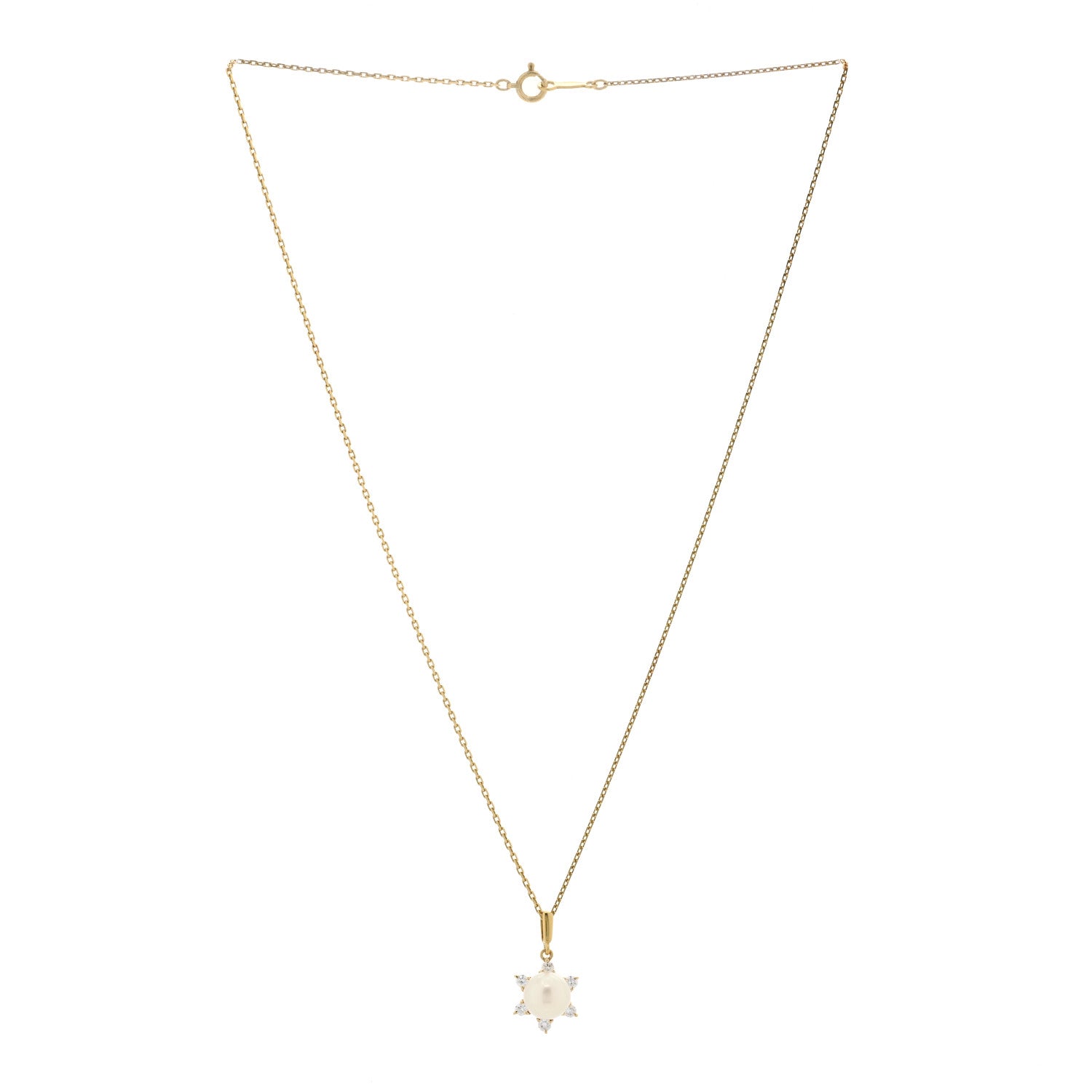 Mikimoto 18K Yellow Gold Diamond Akoya Pearl 7-7.5mm Pendant Necklace 2 of 3