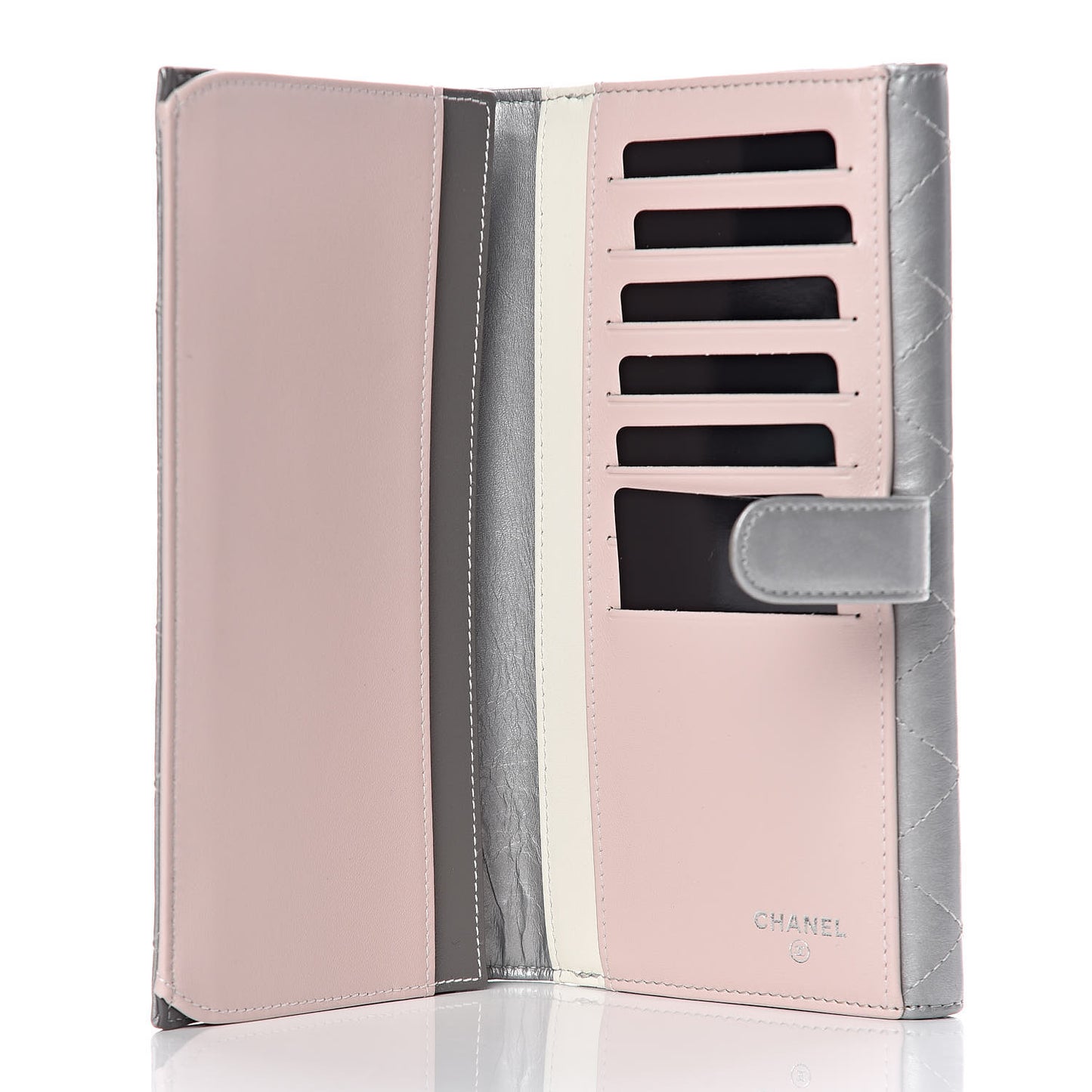 Aged Metallic Calfskin Large Palette Flap Wallet Silver