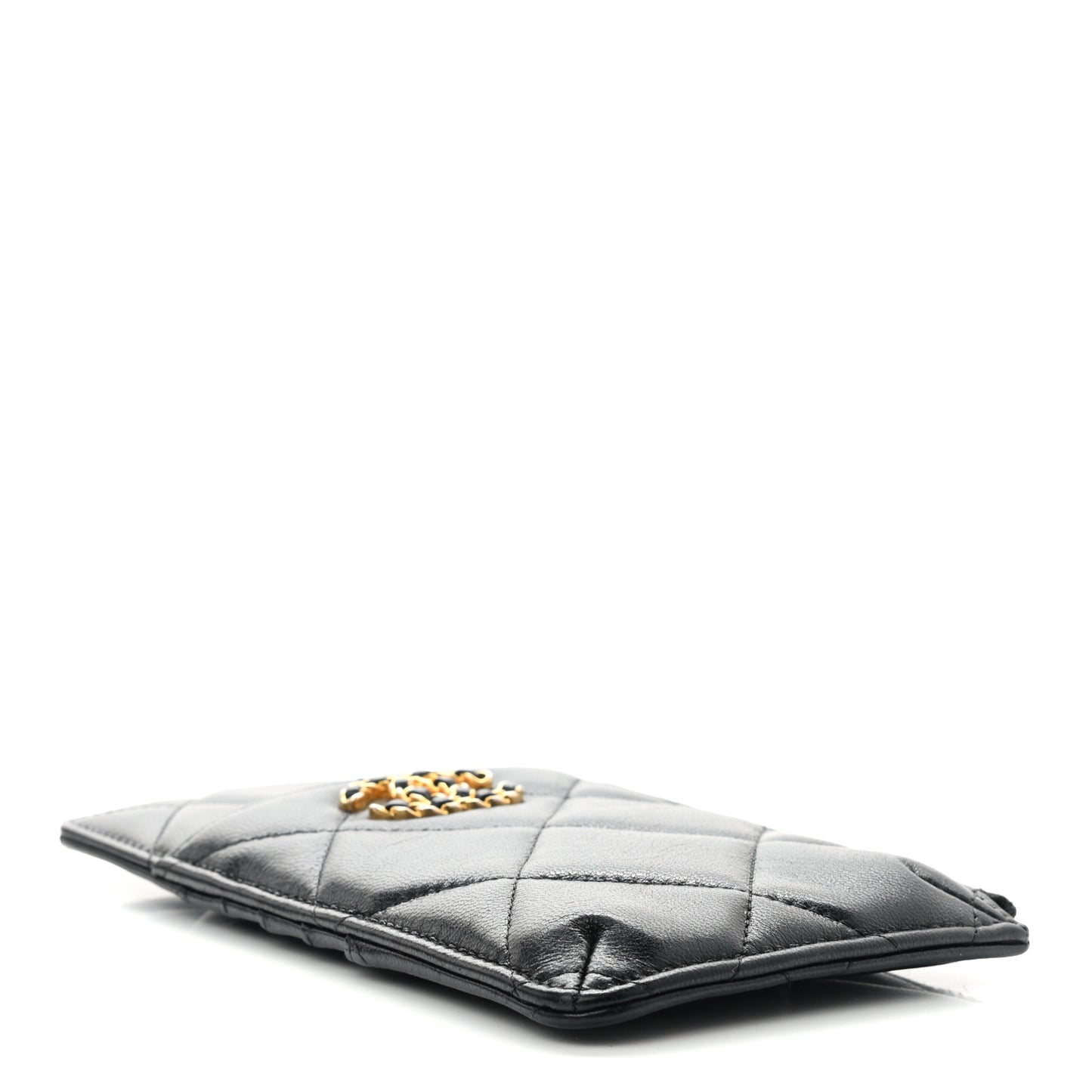 Lambskin Quilted Chanel 19 Phone and Card Holder Black