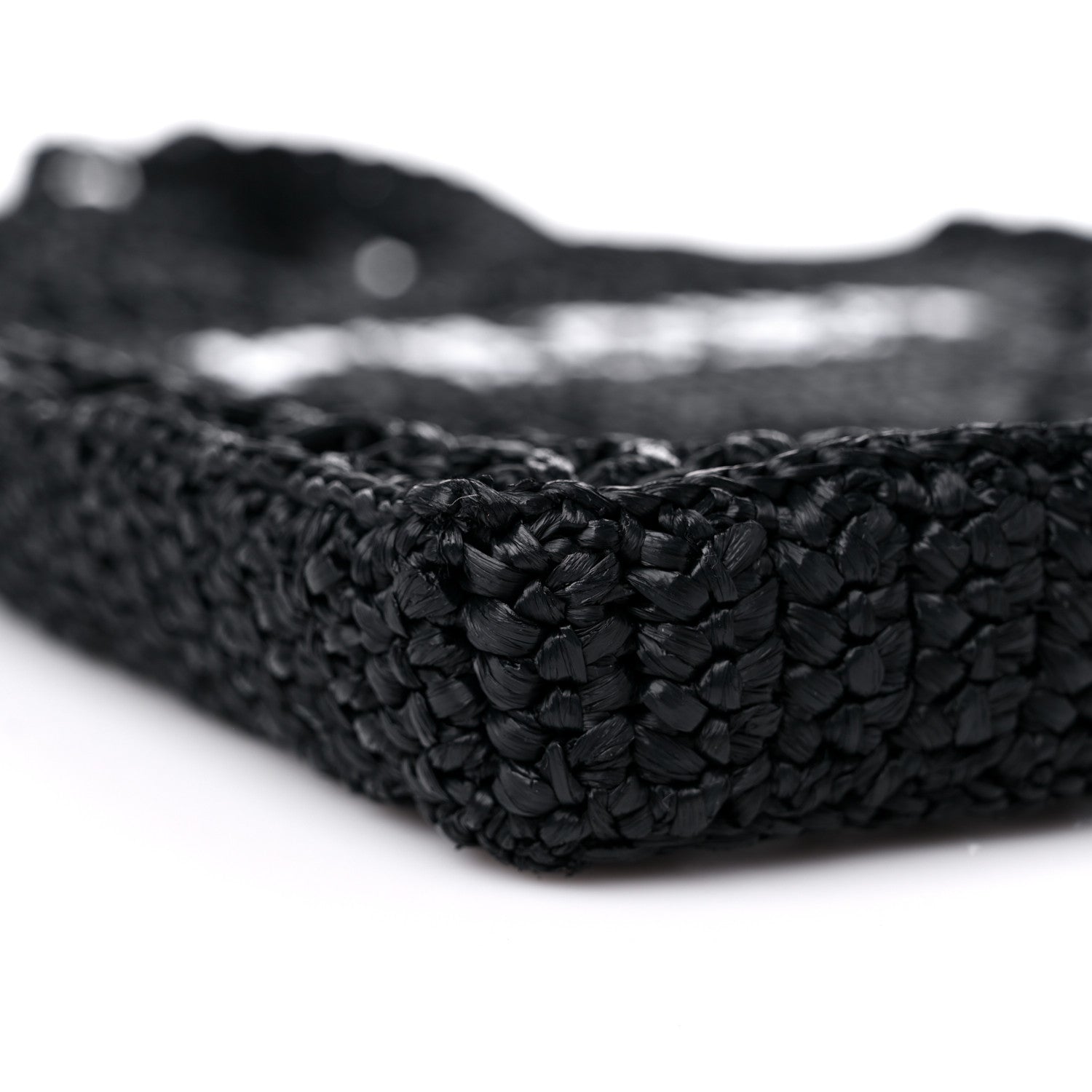 Prada Yarn Raffia Effect Crochet Logo Embroidered Tote Bag Black 6 of 7