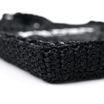 Prada Yarn Raffia Effect Crochet Logo Embroidered Tote Bag Black 6 of 7