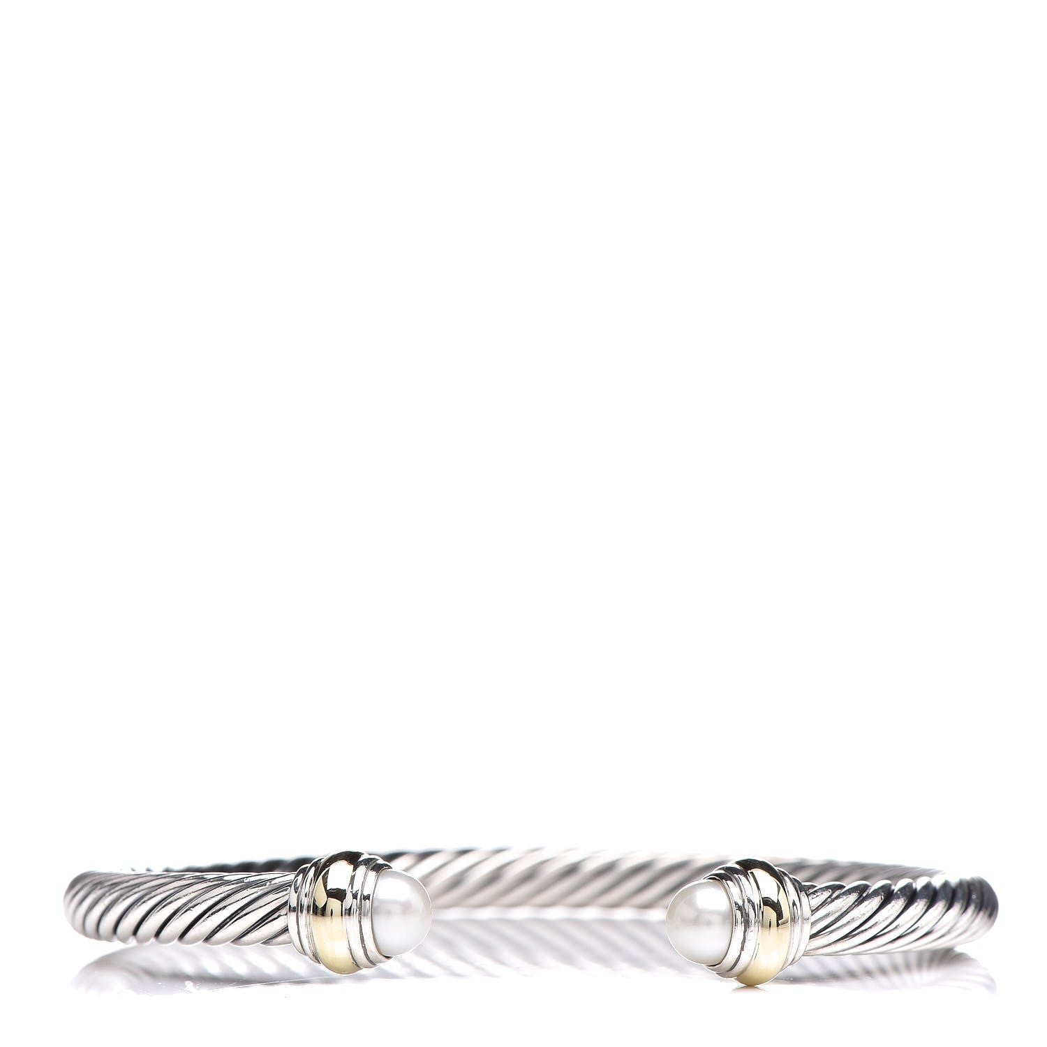 David Yurman Sterling Silver 14K Yellow Gold Pearl 5mm Cable Classics Bracelet 1 of 5