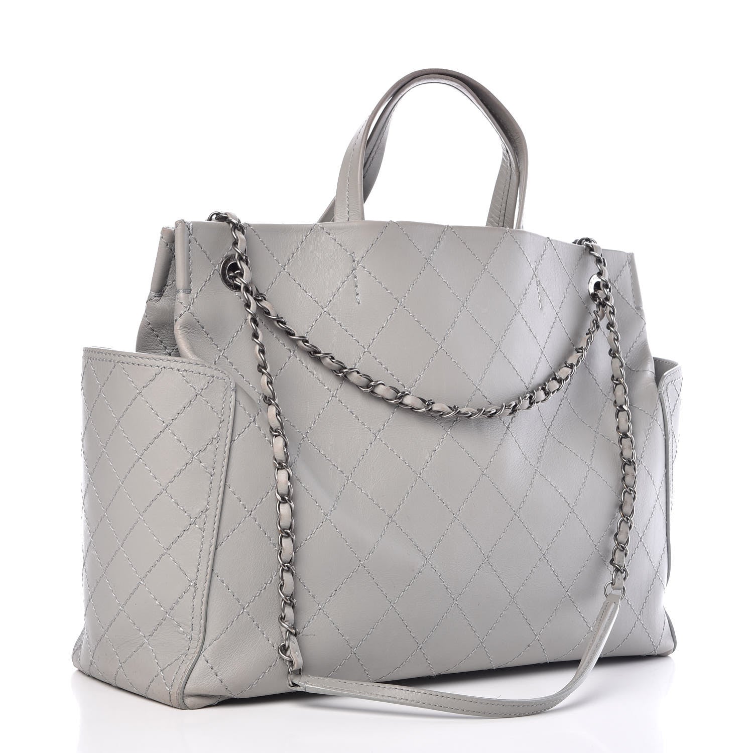 Chanel Calfskin Stitched Medium Shopping Tote Grey 4 of 16
