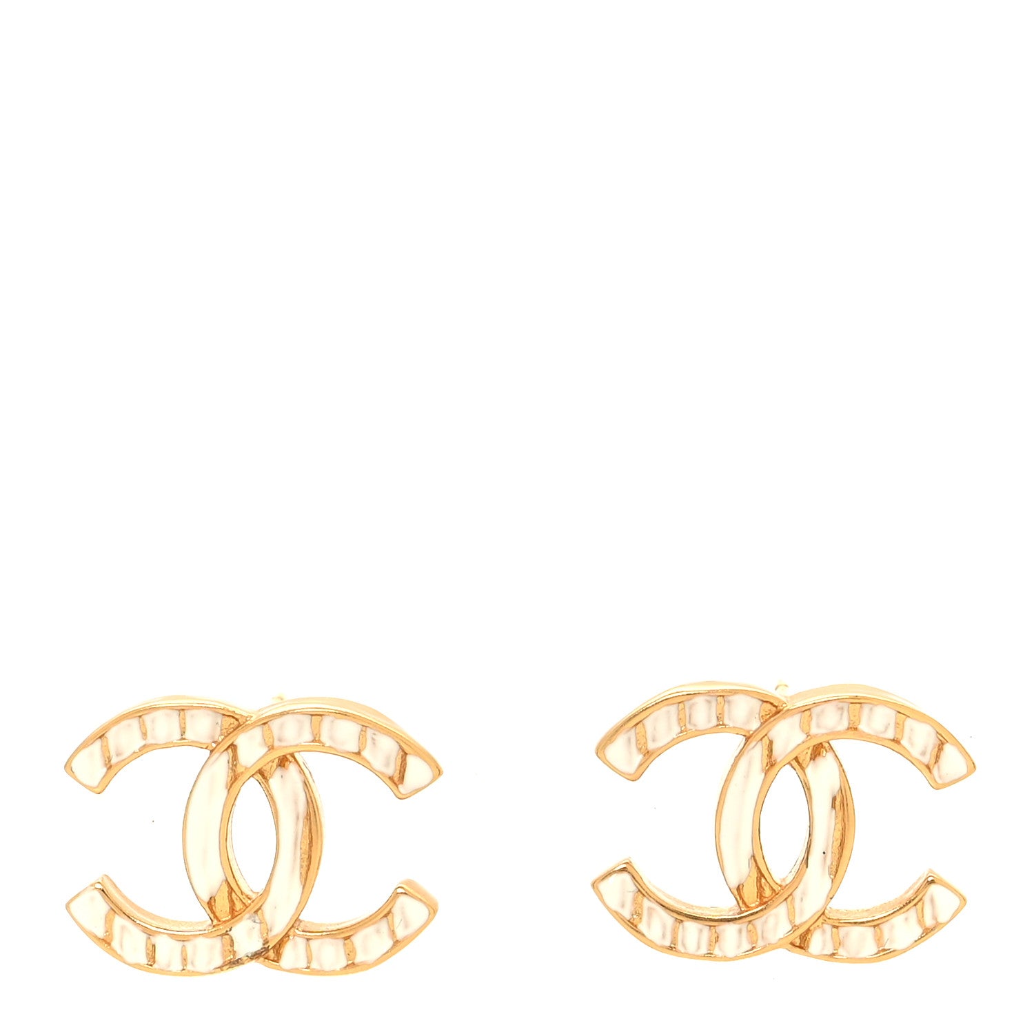 Chanel Enamel CC Earrings Gold White 1 of 4