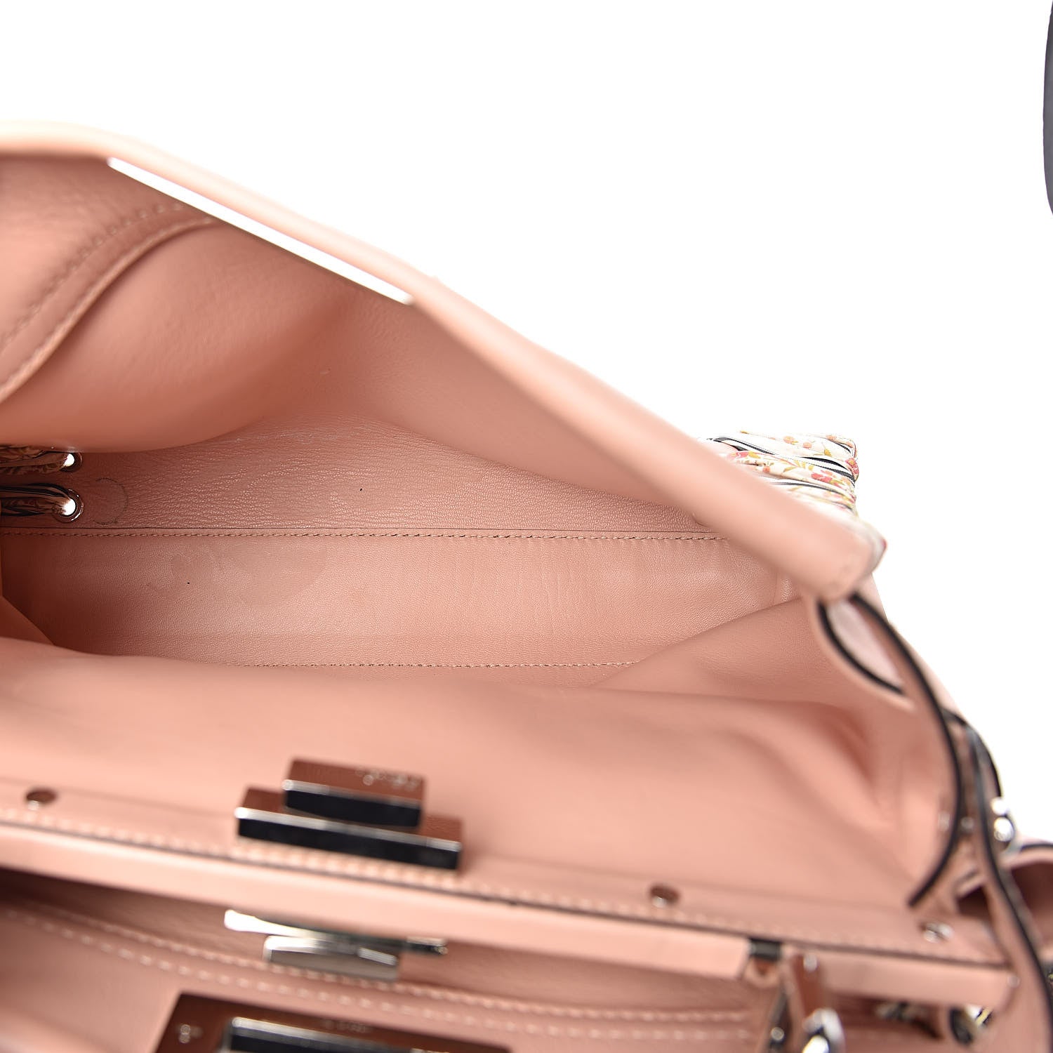 Fendi Vitello Seta Shiny Nappa Ribbon Lace Up Floral Medium Peekaboo Iconic Satchel Baby Pink Multicolor 6 of 12