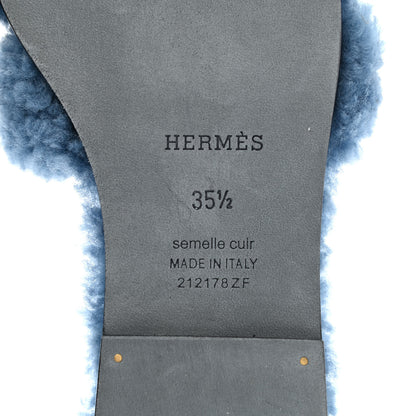 Hermes Woolskin Oran Sandals 35.5 Bleu 7 of 7