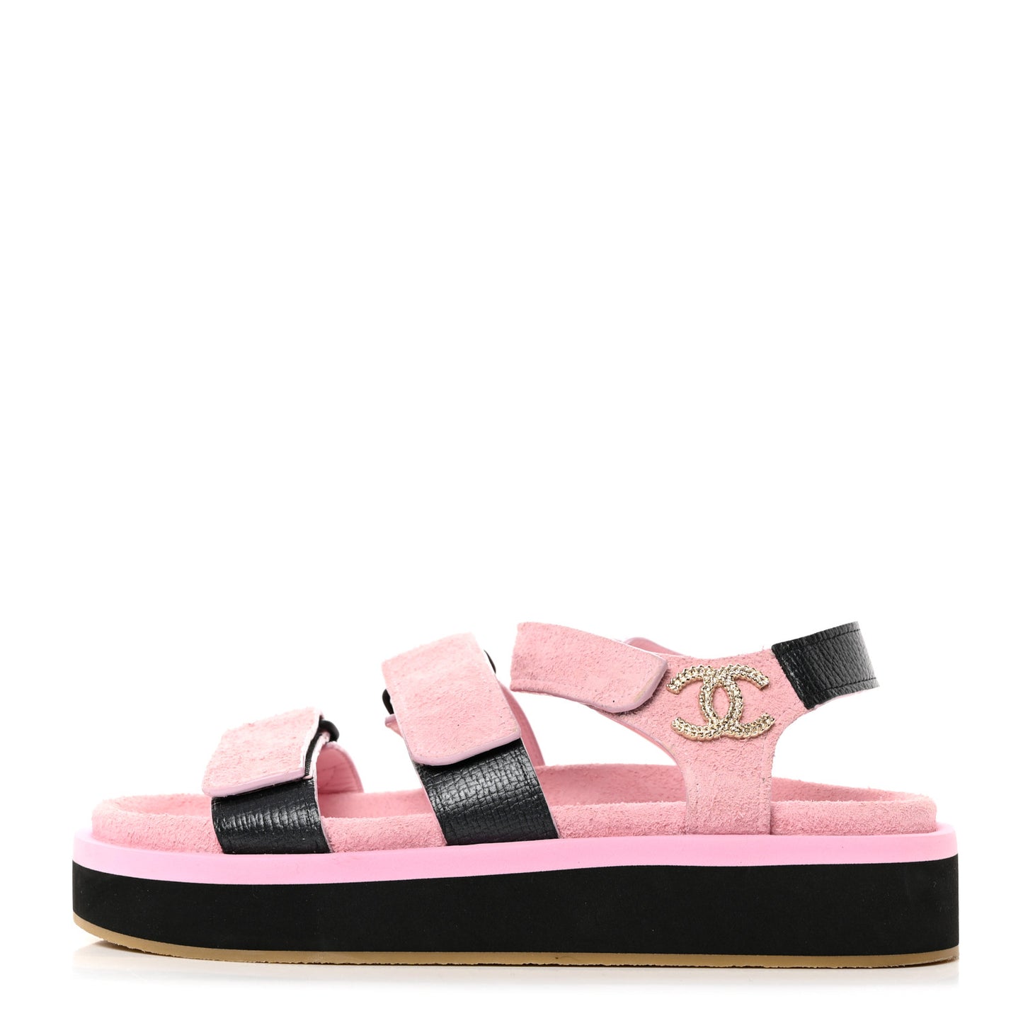 Suede Calfskin Velcro Flat Sandals 38 Light Pink
