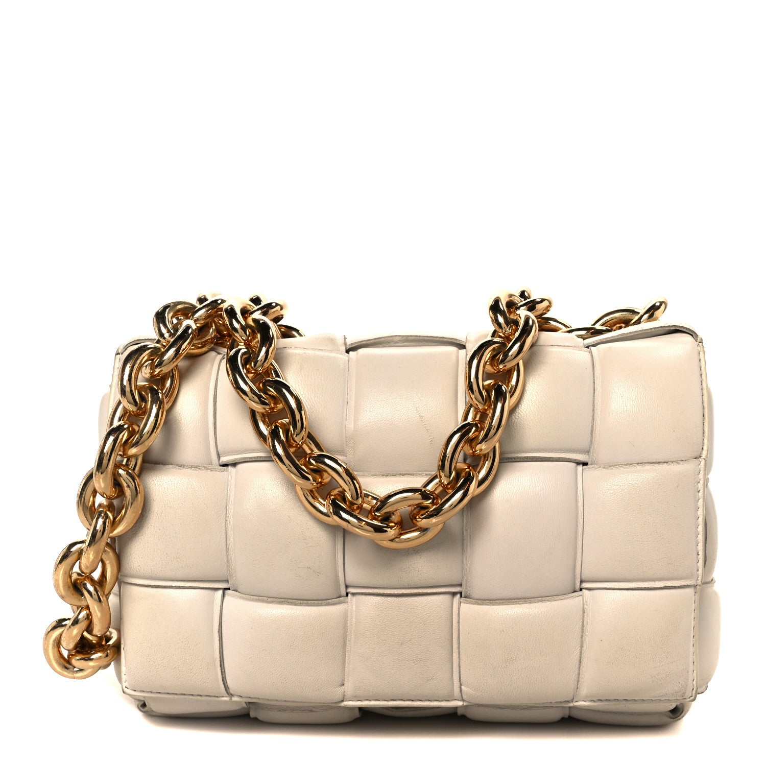 Bottega Veneta Lambskin Maxi Intreccio Padded Chain Cassette Crossbody Bag Chalk 1 of 14