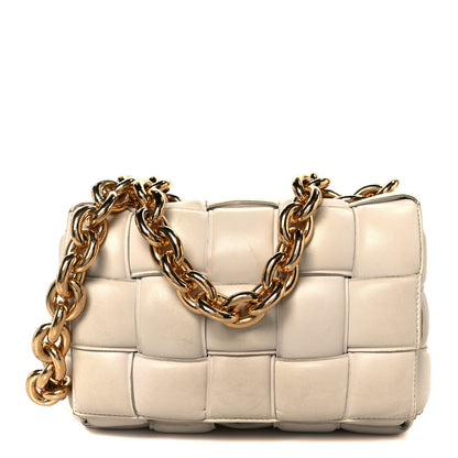 Bottega Veneta Lambskin Maxi Intreccio Padded Chain Cassette Crossbody Bag Chalk 1 of 14