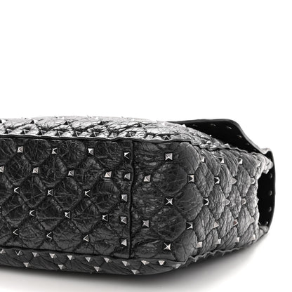 Valentino Garavani Craquele Nappa Large Rockstud Spike Shoulder Bag Black 9 of 9