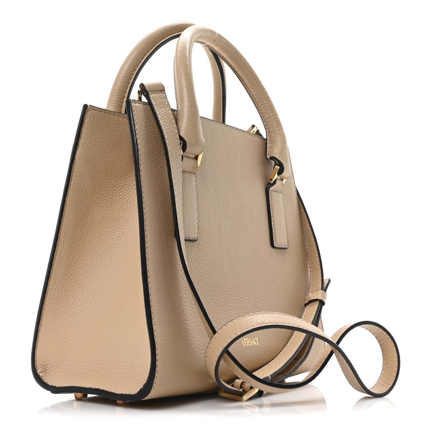 Versace Grainy Calfskin Virtus Top Handle Tote Beige 3 of 9