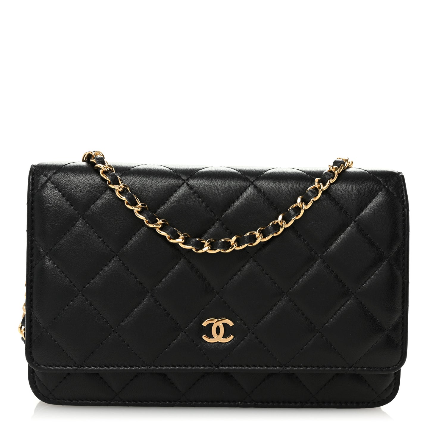 Lambskin Quilted Wallet On Chain WOC Black