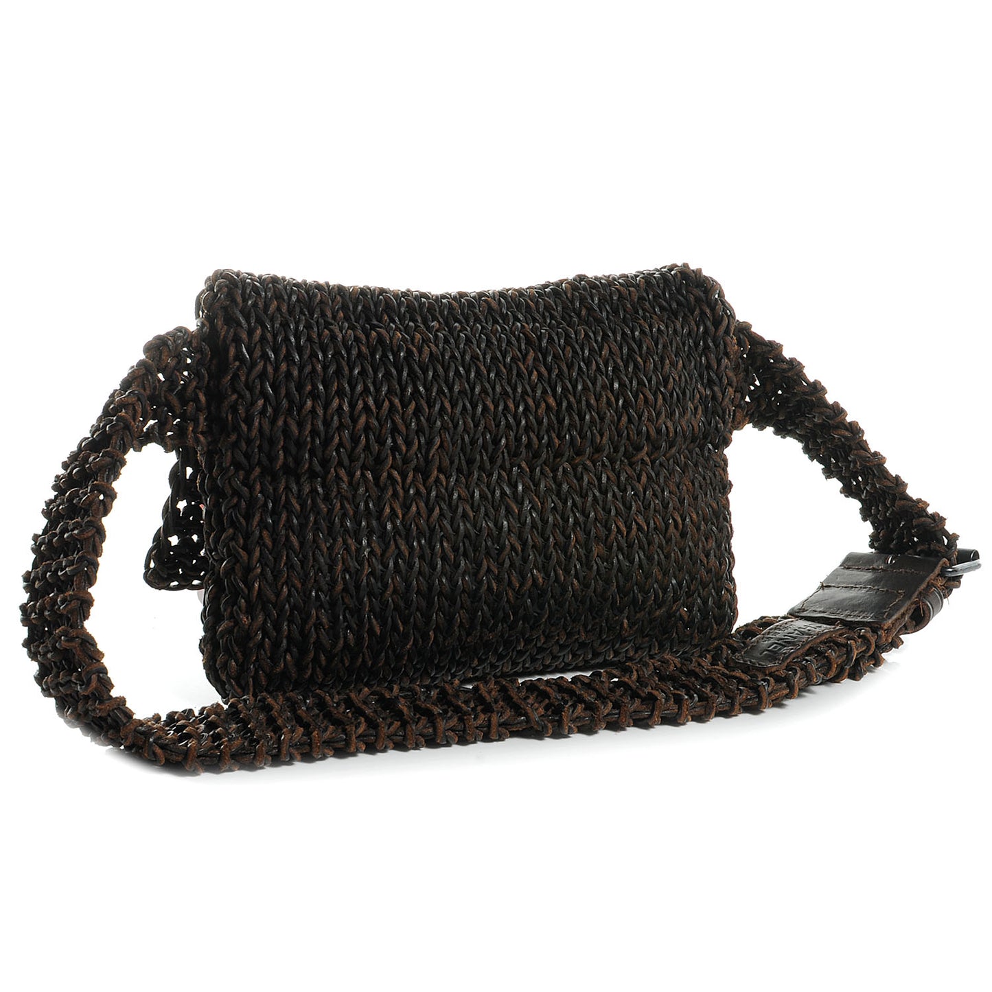 Knitted Leather Waist Belt Bag Brown