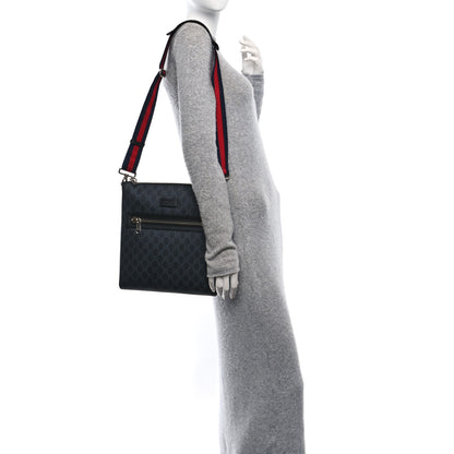Gucci GG Supreme Monogram Appia Calfskin Web Flat Messenger Bag Black Grey 2 of 10